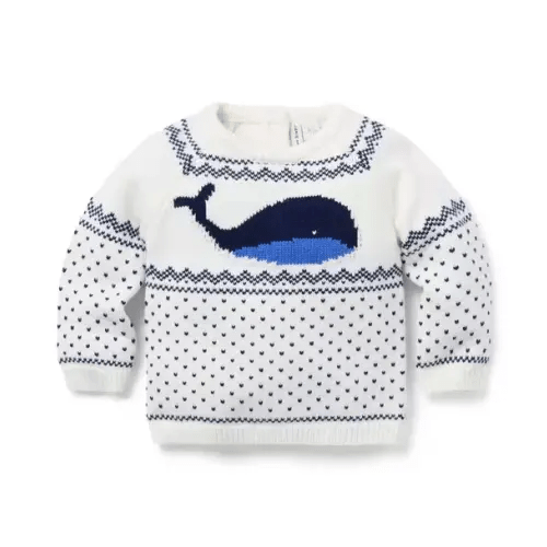 Newborn Jet Ivory Whale Baby Whale Fair Isle Sweater by Janie and Jack