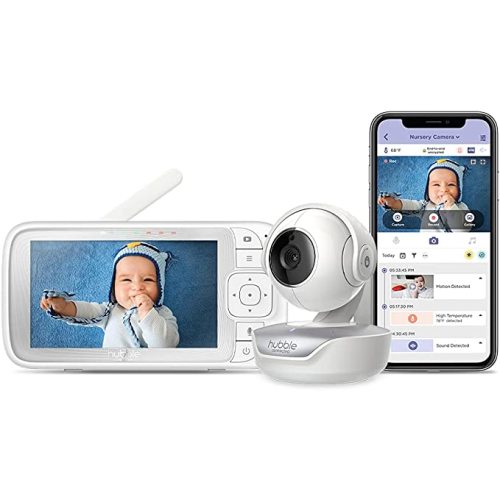 Hubble Connect 5" Smart Baby Monitor with Camera, Audio, NightVision; Pan Tilt Zoom; 2Way Talk & Room Temp Sensor, 1000ft Range, WiFi Baby Monitor with Smartphone App - One Touch Camera