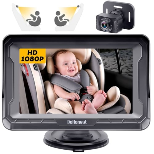 DoHonest Baby Car Camera HD 1080P - Rear-Facing Car Baby Monitor with Night Vision, Adjustable View Angle, Easy Setup, Anti-Glare Display, Safety for Kids & Infants