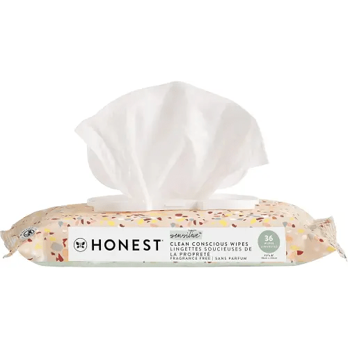 The Honest Company Clean Conscious Unscented Wipes | Over 99% Water, Compostable, Plant-Based, Baby Wipes | Hypoallergenic for Sensitive Skin, EWG Verified | Terrazzo, 36 Count