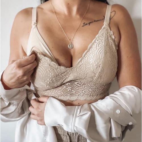 Floral Lace Organic Cotton Nursing Bralette - Beige – MORROW+MINT