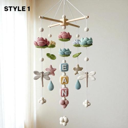 Custom Personalized Dragonfly Baby Mobile, Crochet Lotus Pond Crib Mobile with Lily Pads Raindrops Stars, Name Nursery Decor Gift