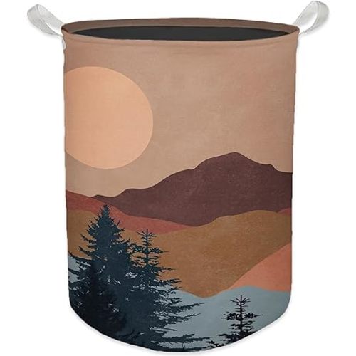 Boho Laundry Basket, Mid Century Modern Boho Sun Forest Mountain Waterproof Collapsible Laundry Hamper Dirty Clothes Storage Toy Bin Organizer for Bathroom Bedroom Nursery Girls Kids Room