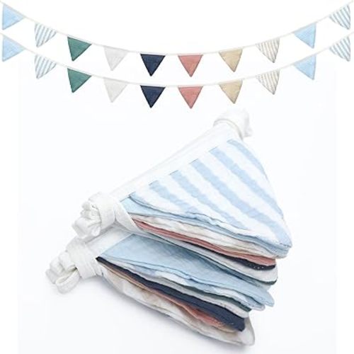 Oudain 15.5 ft Pennant Banner Flags, 2 Pcs Nursery Garland Triangle Bunting Flag Baby Banner for Nursery Decor Baby Birthday Boho Wedding Shower Party Event, Each 7.75 ft(Elegant Color)