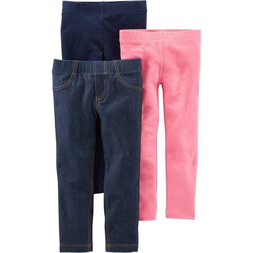 Simple Joys by Carter's Babies, Toddlers, and Girls' Leggings, Pack of 3 - 6-9 Months - Navy/Pink/Denim