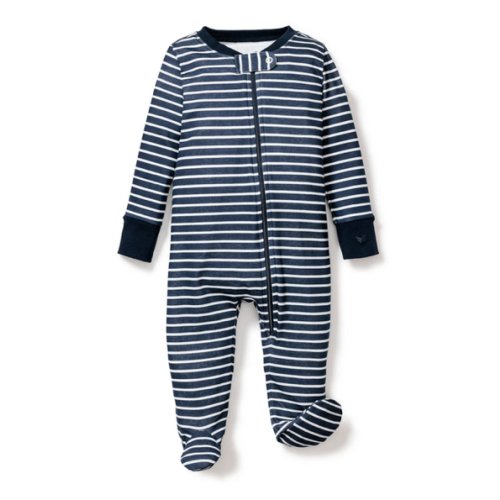 Baby's Pima Snug Fit Romper in Navy Stripe | Petite Plume | Over The Moon