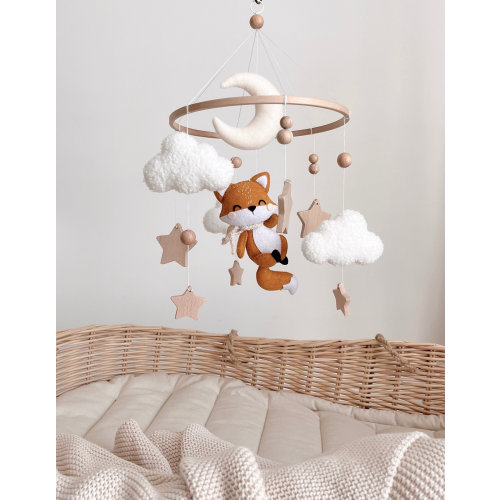 Fox baby mobile Crib mobile with fox, stars and clouds Felt mobile Fox nursery