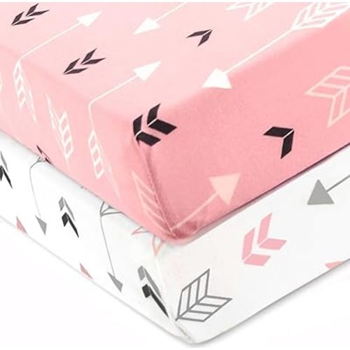 BROLEX Baby Fitted Crib Sheets: Kid Crib Sheets - Set of 2 for Toddler Standard Size Crib Mattress for Boys and Girls - Jersey Knit Crib Bed Sheets Pink White Arrow