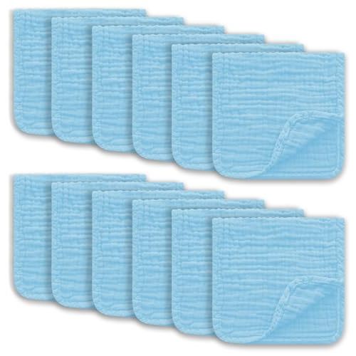 Ease Cubs Muslin Burp Cloths Large 100% Cotton Hand Washcloths for Boys & Girls, Baby Essentials Extra Absorbent and Soft Burping Rags for Newborn Registry (Aqua, 12-Pack, 20" X10")