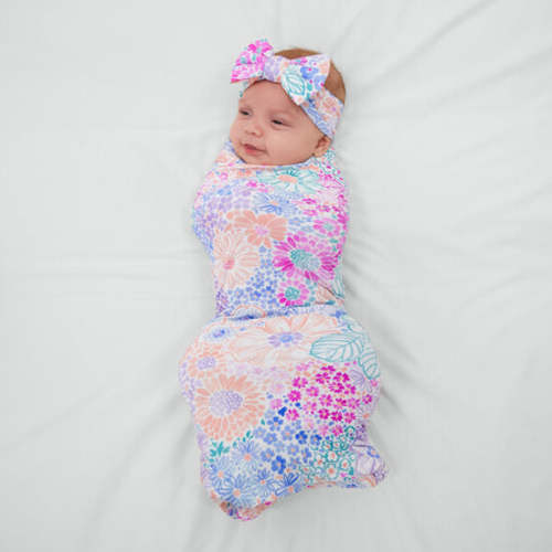 Doodle Blooms Swaddle & Luxe Bow Headband Set