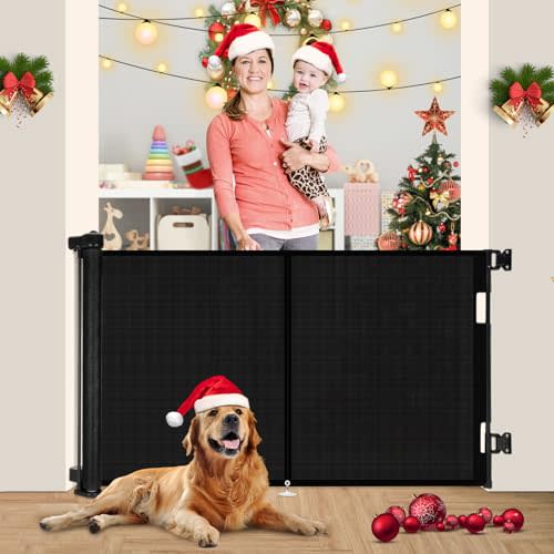 Upgrade 59" Retractable Baby Gates with Reinforced Strip Design to Prevent Crawling Through, 34" Tall Retractable Gate for Baby and Pet, 5 FT Baby Gates for Stairs, Doorways, Hallways(Black)