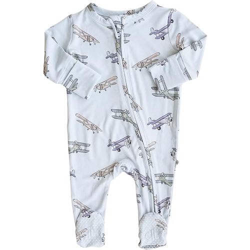 Caden Lane Zippered Baby Footie Pajamas, Soft Onesie Bodysuit with Feet & Double Zipper for Easy Diaper Change, Infant, and Toddler Footed One-Piece Jumpsuit, First Class, 0-3 Months