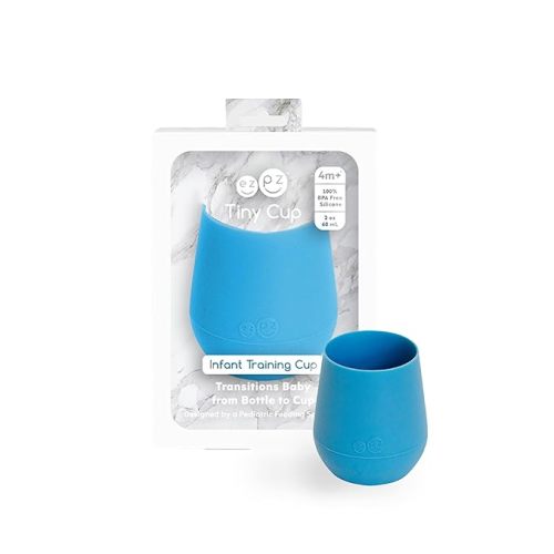 ezpz Tiny Cup (Blue) - 100% Silicone Training Cup for Infants - 4 months + - Designed by a Pediatric Feeding Specialist - Baby-led Weaning Essentials & Baby Gifts
