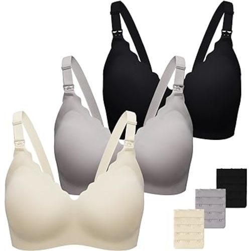 3 Pack Nursing Bras for Breastfeeding Seamless Maternity Bra Ultra Comfort Pregnancy Sleep Bralette for Women