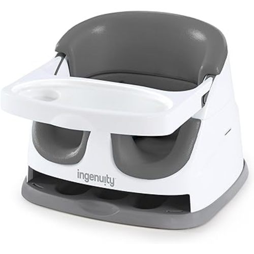 Ingenuity Baby Base 2-in-1 Booster Feeding and Floor Seat with Self-Storing Tray - Slate