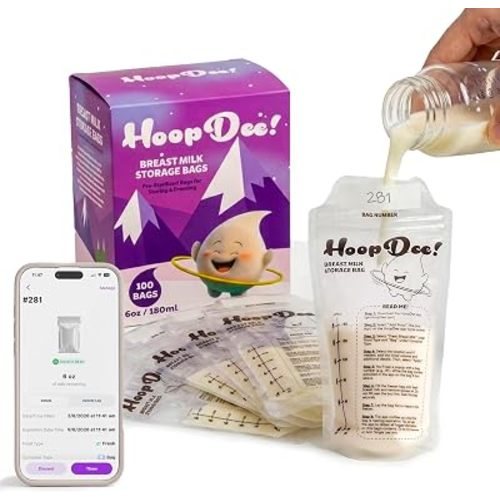 Breast Milk Storage Bags Freezer Safe & Leak Proof, 100PCS, BPA-Free Breastmilk Bags for Pumping & Storing, Pre-Sterilized Reusable Breast Milk Storage Bag, Free App Integration, 6 oz
