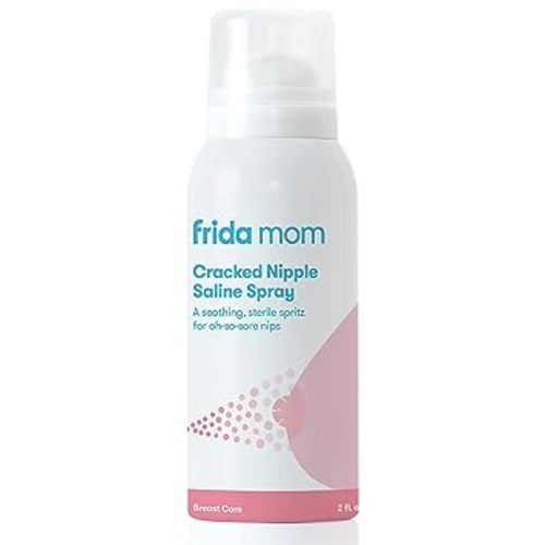 Frida Mom Saline Spray for Cracked Nipples, Breastfeeding Essentials for New Moms, Gentle for Baby and Mom, Spray to Heal Sore, Cracked Nipples, 2 fl oz
