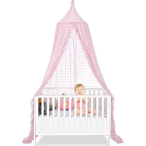 Bed Canopy for Girls - Princess Bed Canopy - Crib Canopy for Boys and Girls Bedroom Decor, Suitable for Use in Cribs Canopy Bed Curtains (Pink)