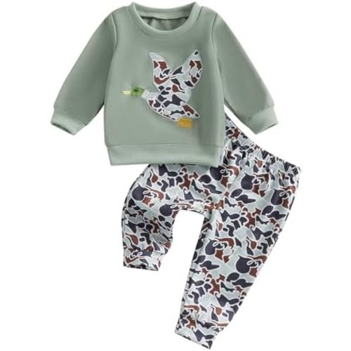 Toddler Baby Boy Hunting Outfit Mallard Duck Long Sleeve Crewneck Sweatshirt Pullover Pants Set Duck Hunter Clothes