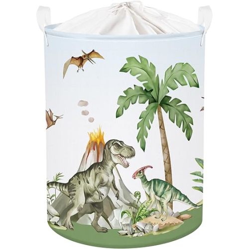 Dinosaurs Baby Laundry Hamper Collapsible Clothes Kids Storage Basket Palm Tree Large Boys Girls Gift Toy Box Bin for Nursery Room, Blue, 63L
