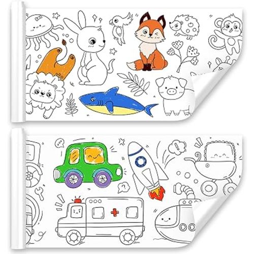 2 Pcs Children's Drawing Roll, Coloring Paper Roll for Kids, 118×11.8 Inch Sticky DIY Painting Drawing Paper Rolls for Toddler, Christmas Gift, Wall Coloring Paper Stickers