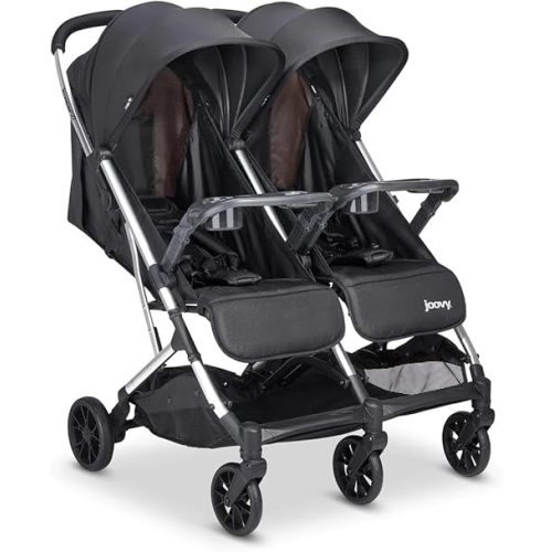 Joovy Kooper X2 Double Stroller, Lightweight Travel Stroller, Compact Fold with Tray, Black