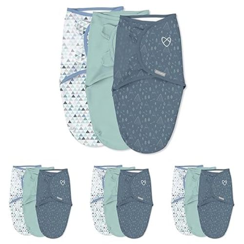 SwaddleMe by Ingenuity Original Swaddle, 100% Cotton, Improves Sleep & Calms Startle Reflex, 3-6 Months, 14-18 lbs, 1.0 TOG, 3-Pack, Baby Swaddle Blanket - Mountaineer