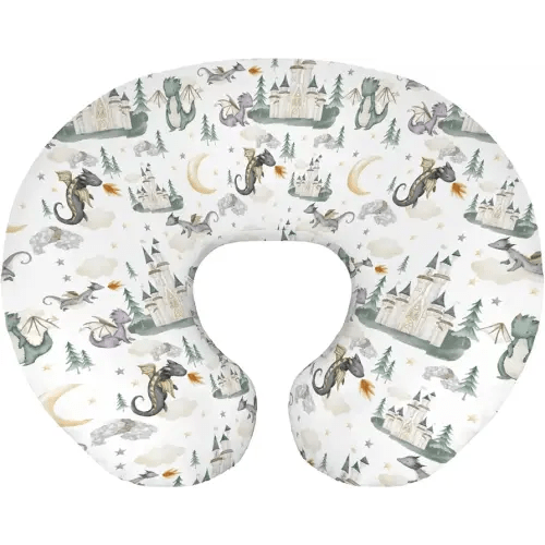 Baby Boy Girl Nursing Pillow Cover Dragon Tale Castle, Watercolor Green Moon Clouds Stars Tree Breastfeeding Pillowcase, Bottle Feeding Pillow Slipcover Cover Only White One Size