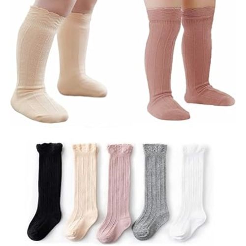 FedMois 5 Pairs Baby Girls Knee High Long Socks Cotton Knitted Stocking, Multicolor, 1-3 Years : Amazon.co.uk: Fashion