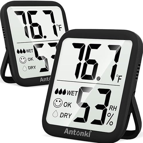 Antonki 2 Pack Room Thermometer for Home, Digital Temperature and Humidity Monitors, Indoor Hygrometer Sensor, Humidity Gauge, Humidity Meter for Baby Room, Terrarium, Incubator, Greenhouse