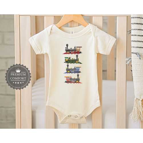 Vintage Steam Trains Baby Bodysuit - Retro Train Baby Outfit - Classic Locomotive Baby Clothes - Newborn Gift - Baby Shower Gift
