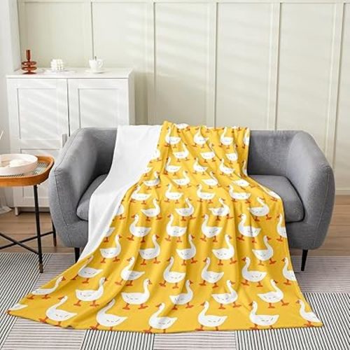 Erosebridal Farmhouse Animal Bed Blanket for Kids Child,White Yellow Goose Throw Blanket Twin 60x80 inch,Cartoon Duck Doodle Fleece Blanket,Rustic Wild Pet Flannel Blanket Living Room Decor