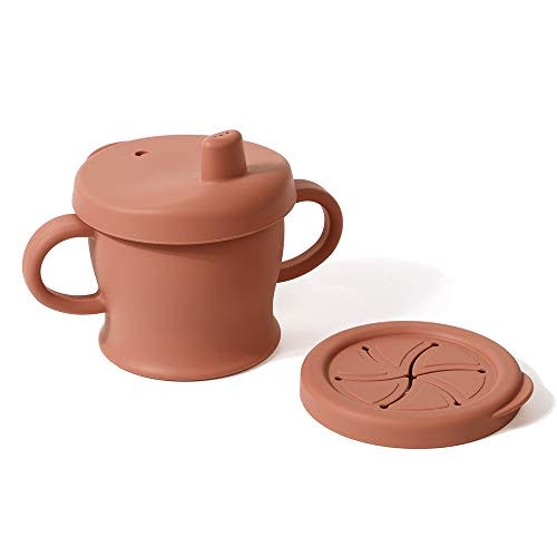 haakaa Silicone Sip-N-Snack Cup, Toddlers Sippy Cup&Snack Container 2-in-1, 100% Food Grade BPA Free Training Cup for Baby 6 Month+, 8 Oz (Rust)