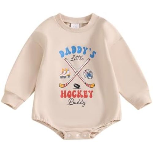 Newborn Hockey Outfit Baby Boy Girl My First Hockey Season Bubble Romper Long Sleeve Jumpsuit Infant Winter Clothes