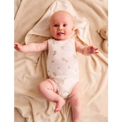 White Wattle Bee 2 Pack Singlet Bodysuit - Baby Bodysuits - Purebaby - Purebaby