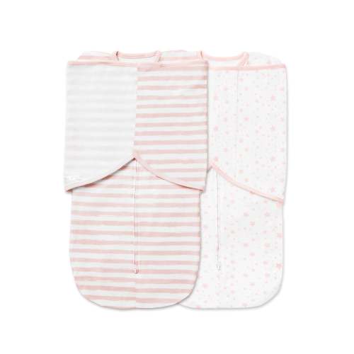 Cotton Swaddle Trio 2 Pack - Pink Stars and Stripes