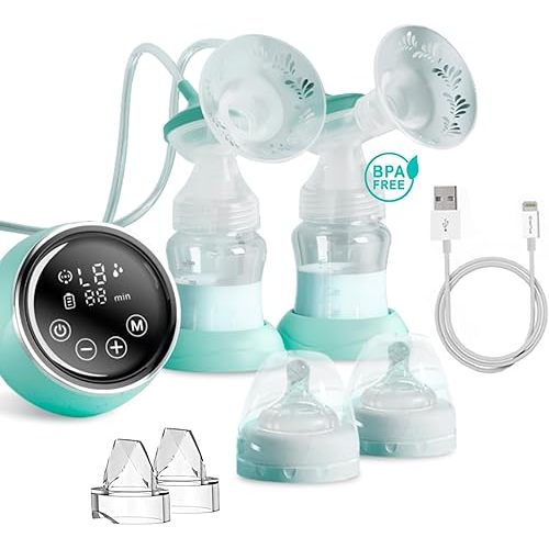Electric Breast Pump, High-Definition LCD- Portable Breast Pump, Backflow Design, 2 Modes Pumps and 9 Levels- Extractor De Leche Materna Electrico- BPA Free, Double-Green