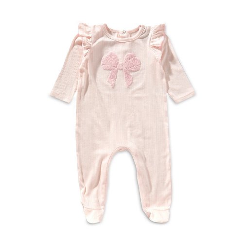 Mud Pie Baby Girls Newborn-9 Months Long Sleeve Bow-Embroidered-Motif Pointelle Footie Coverall