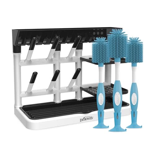 Dr. Brown's Drying Tower, Stand-Up Rack with Soft Touch No Scratch Baby Bottle Cleaning Brush, Blue