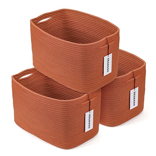 Cotton Rope storage Basket Bins Woven Basket for Organizing Shelves Rectangle Decorative Baskets For storage Clothes Toys Books Towels Square Wicker Nursery basket organizer 3 pack Rust