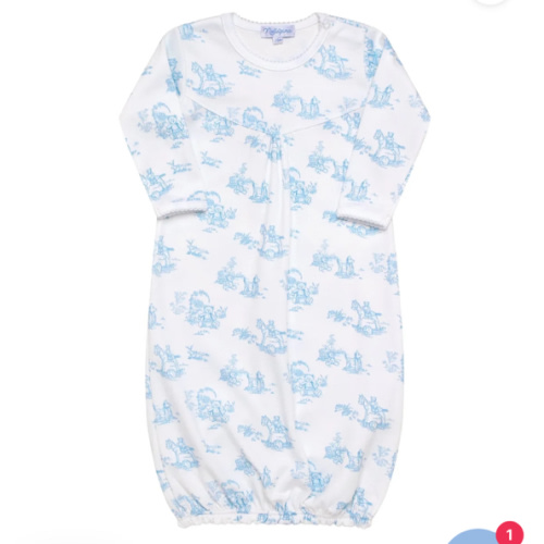 Blue Toile Baby Gown