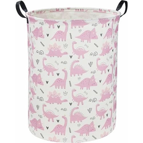 Essme Pink Dinosaur Laundry Basket,Dinosaur Laundry Hamper for Boys Room Decor,Baby hamper,Nursery Hamper,Cute Basket.(Pink Dinosaur)