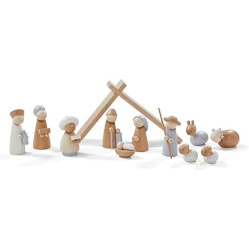 HABA Wooden Nativity Set - Family Keepsake Manger Scene & Nativity Set for Kids in Natural Colors - 13 Sturdy Beechwood Pieces - Made in Germany