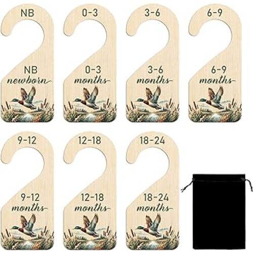R HORSE Wooden Baby Closet Dividers - 8Pcs Mallard Duck Baby Closet Organizer Double-Sided Newborn Clothes Size Hanger Dividers Nursery Decor Birthday Gift for Boy Girl (0-24 Months)