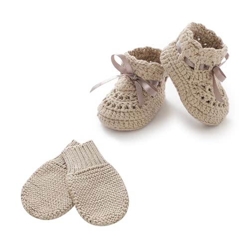 mimixiong Baby Booties Gloves Set Newborn Babe Sock Shoes Handmade Boots Cotton Shoes No Scratch Mittens for Infant Boy Girl