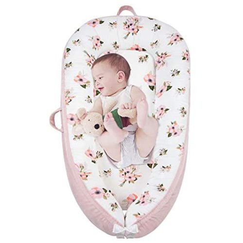 LOAOL Baby Lounger Newborn Baby Nest Co Sleeping Ultra Soft and Breathable Bassinet Reversible Infant Portable Crib Baby Bassinet Snuggle Nest Bed (Pink Floral)