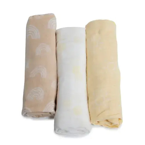Bubba Blue Nordic Muslin Swaddle Wrap Vanilla/Latte Size 3 Pack | Baby Bunting AU