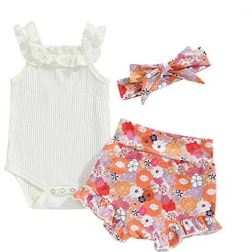 Engofs Newborn Baby Girl Summer Clothes Boho Infant Sleeveless Romper Bodysuit Shorts Headband 3Pcs Outfits