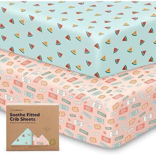 KeaBabies 2-pk Organic Cotton Crib Sheets for Boys Girls 52x28 (Beach Day)