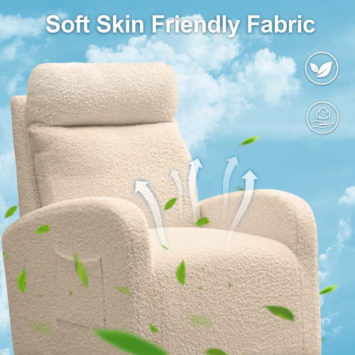 Muumblus Nursery Swivel Glider Rocker, Upholstered Beige Velvet Chair with Headrest and Lumbar Pillow